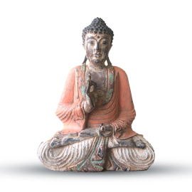 Statuie Buddha Sculptată Manual Portocaliu - 40cm - Transmitere Didactică