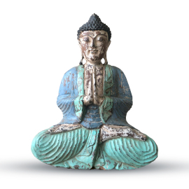 Statuie Buddha Sculptată Manual Albastră - 40cm - Bun Venit