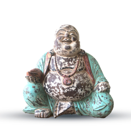 Statuie Buddha Sculptată Manual Mentă Vintage - 40cm - Buddha Fericit