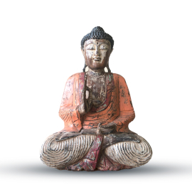 Statuie Buddha Sculptată Manual Portocaliu - 60cm - Transmitere Didactică