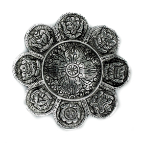 6x Suport cu Simboluri Tibetane din Aluminiu Lustruit pentru Bețișoare Parfumate 12cm