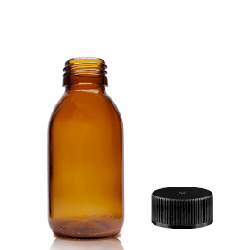 70x 100ml Sticlă de Chihlimbar pentru Medicamente cu Capac din Plastic Negru