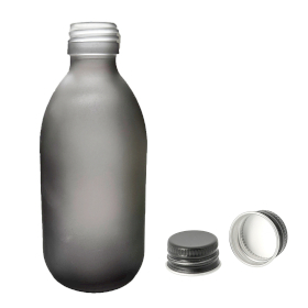 36x 300ml Sticlă Gri Mată pentru Medicamente cu Capac din Aluminiu Negru