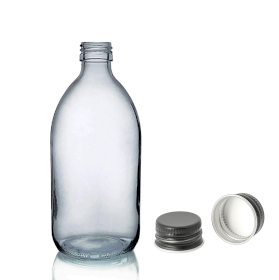 48x 250ml Sticlă Gri Fumurie pentru Medicamente cu Capac din Aluminiu Negru