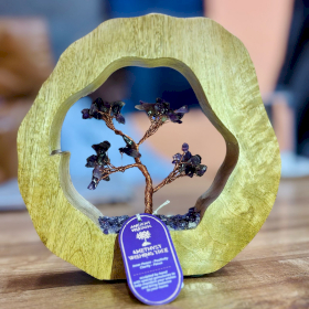 Arbore cu Pietre Prețioase - Suport Rotund din Lemn de Mango - Ametist – 60 Pietre