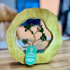 Arbore  cu Pietre Prețioase - Suport Rotund din Lemn de Mango - Aventurin Verde – 60 Pietre