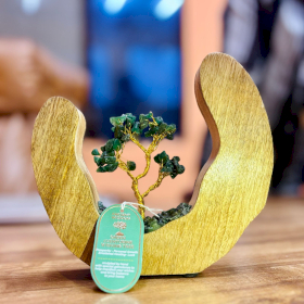 Arbore cu Pietre Prețioase - Suport Rotund Deschis din Lemn de Mango - Aventurin Verde – 60 Pietre