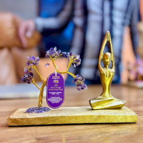 Grădina de Yoga cu Pietre Prețioase - Poziția Sukhasana - Ametist - Arbore Înclinat - 100 Pietre