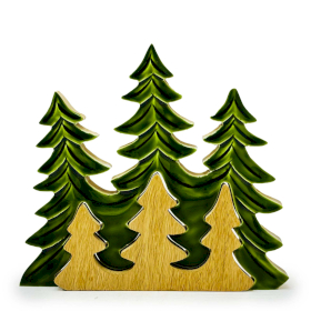 2x Pierdut în Pădure – Decorațiune 3D din Lemn Trei Copaci – 20x23 cm