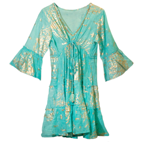 (L/XL) Rochie – Design Coral în Turcoaz și Auriu