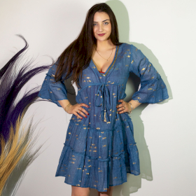 (M/L) Rochie – Design cu Pești în Albastru Marin și Auriu