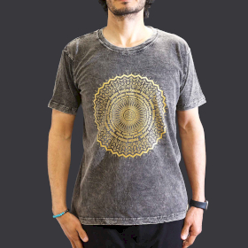 Tricou Stone Wash - Mandala - Gri Închis (M)