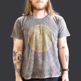 Tricou Stone Wash - Mandala - Gri Închis (L)