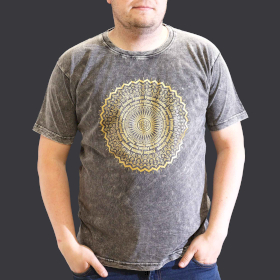 Tricou Stone Wash - Mandala - Gri Închis (XL)