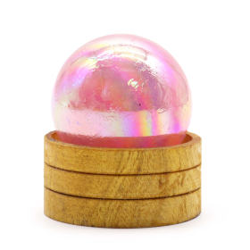Glob Cristal Semiprețios 50 mm – Cuart Roz cu Titan Aura cu Suport