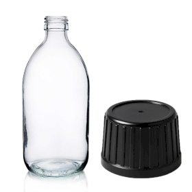 30x Sticlă pentru Medicamente din Sticlă Transparentă de 500 ml cu Capac Negru CR/TP
