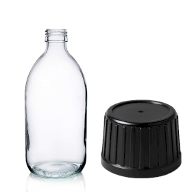 36x Sticlă pentru Medicamente din Sticlă Transparentă de 200 ml cu Capac Negru CR/TP