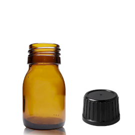 110x Sticlă Medicinală din Chihlimbar de 30 ml cu Capac Tamper Evident