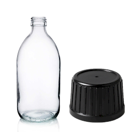 40x Sticlă pentru Medicamente din Sticlă Transparentă de 300 ml cu Capac Negru Tamper Evident
