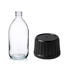 42x Sticlă pentru Medicamente Transparentă de 150 ml cu Capac Negru Tamper Evident