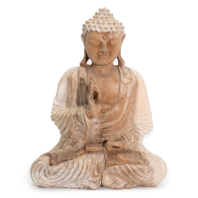 Statuie Buddha Sculptată Manual - 30 cm Transmitere Didactică - Alb Spălat