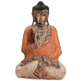 Statuie Buddha Sculptată Manual Portocaliu - 60cm - Transmitere Didactică