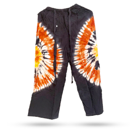 Pantaloni Lejeri în Stil Japonez – Mărime Mare – Negru Ciocolatiu / Portocaliu