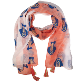 Nomad Sari – Eșarfă de Vară – 180x50cm – Aqua Fish – Coral
