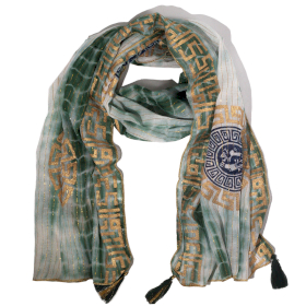 Nomad Sari – Eșarfă de Vară – 180x50cm – Imprimeu Marbella – Verde cu Margine Aurie
