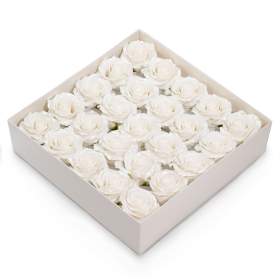 25x Floare de Săpun Decorativă, 5 Straturi, Finisaj Mătăsos – Alb Clasic Lucios