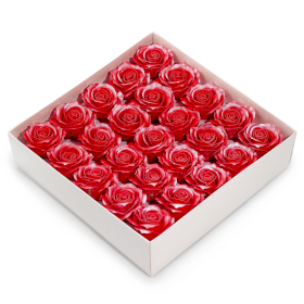 25x Floare de Săpun Decorativă, 5 Straturi, Finisaj Mătăsos – Roșu Intens