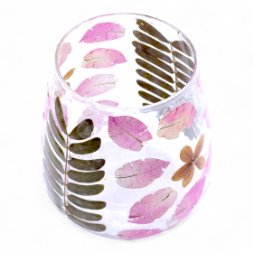 4x Suport de Lumânare din Sticlă Naturală cu Motiv Floral – Primăvara – Tip Vază – (12x11 cm)