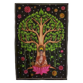 Artă de Perete din Bumbac (70x110cm) – Buddha sub Arborele Bodhi