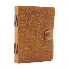 Agendă din Piele Embosată (18x13 cm) – Model Floral Bej – 200 pagini