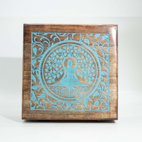 Cutie Extra Mare din Lemn de Mango – Buddha şi Arborele Bodhi