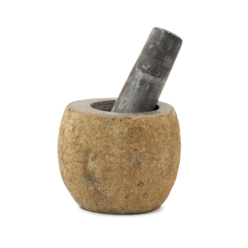 Mortar Decorativ cu Pistil din Piatră Naturală de Râu – Mic (aprox. 9 × 7 cm)