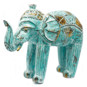 Elefant Sculptat Manual - Aur - Turcoaz