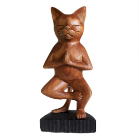 Pisică în Poziție de Yoga Sculptată Manual  - Într-un Picior
